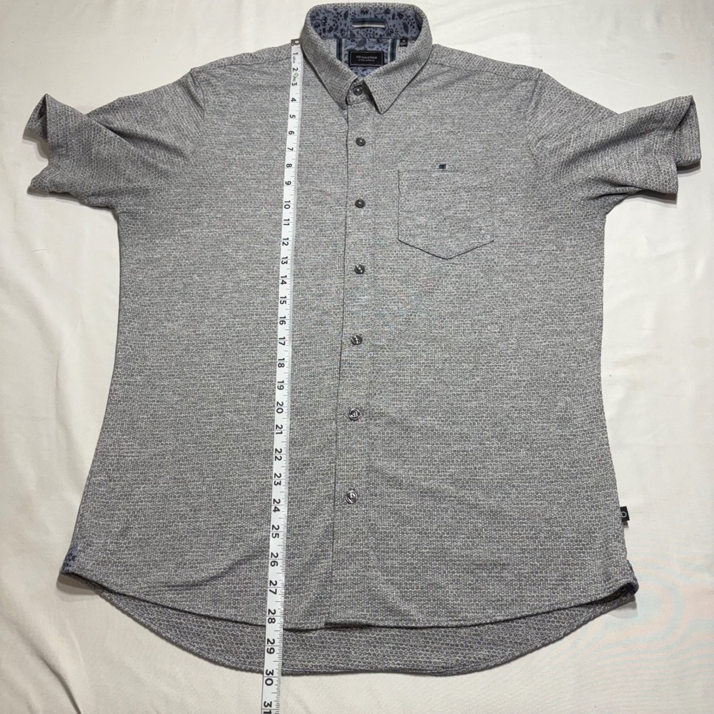 7Diamonds Button Up Shirt Mens Medium Grey Vision of Love Jacquard Stretch Short - Picture 7 of 7